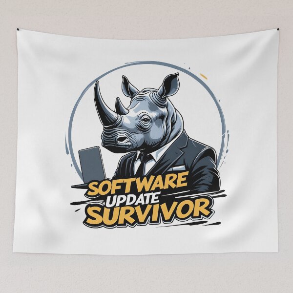 Item preview, Software Update Survivor Rhino Business Humor designed and sold by FoxyJags.