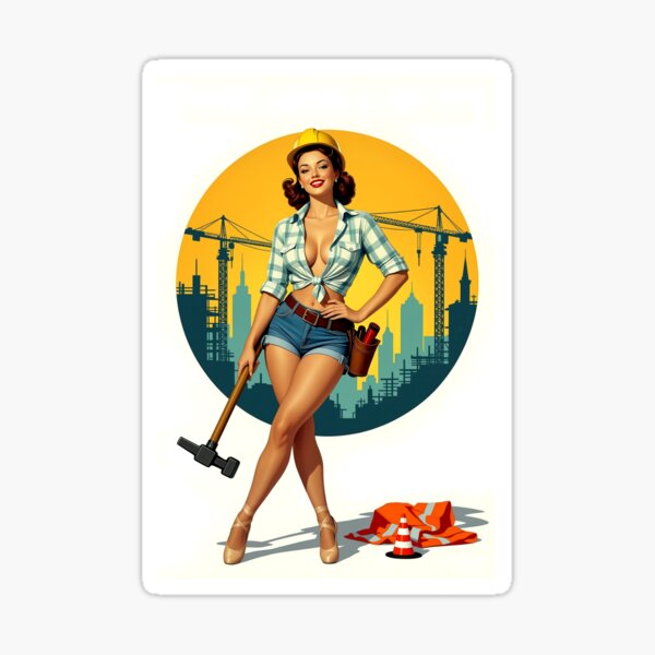 Item preview, Hard Hat Honey – Vintage Pinup Construction Worker designed and sold by Lightning-Lace.