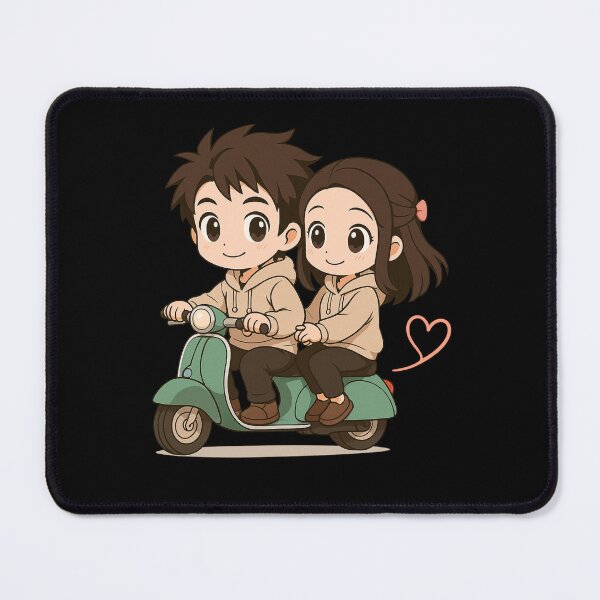 Item preview, Cute Anime Couple on Scooter in Matching Hoodies – Minimalist Chibi Design designed and sold by ColorSplash123.
