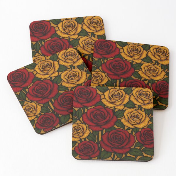 Item preview, Red and Gold Roses – Elegant Stained Glass Floral Design designed and sold by nigejohn.