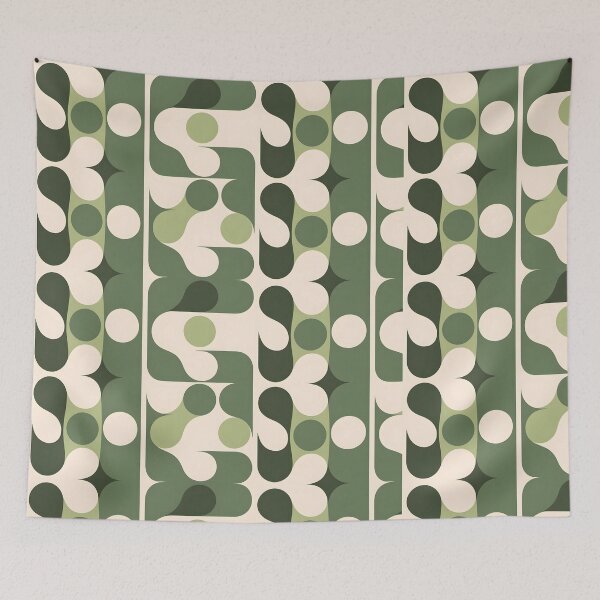 Item preview, Vintage Geometric Pattern | Abstract Green Beige Art | Mid-Century Modern Design designed and sold by AV.