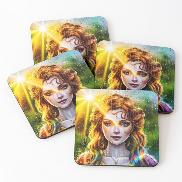Item preview, Ethereal Reddish Blonde Woman Portrait Through Rainy Glass Window with Sunshine and Rainbow Prism designed and sold by EmeraldeaArt.