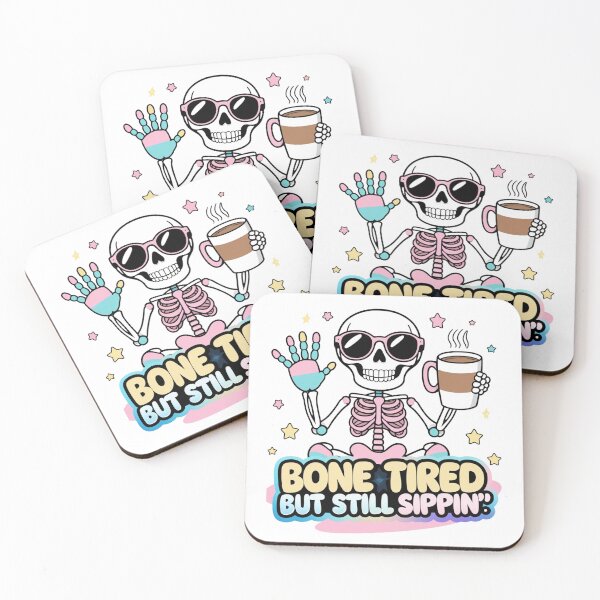 Item preview, Bone Tired But Still Sippin’ – Cute Skeleton Coffee Art designed and sold by mythasia.
