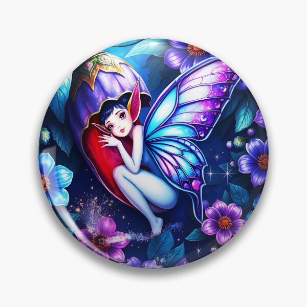 Item preview, Fae in a Flower Chrysalis – Purple Blue Petals & Wings Fantasy Art designed and sold by EvaAngel.