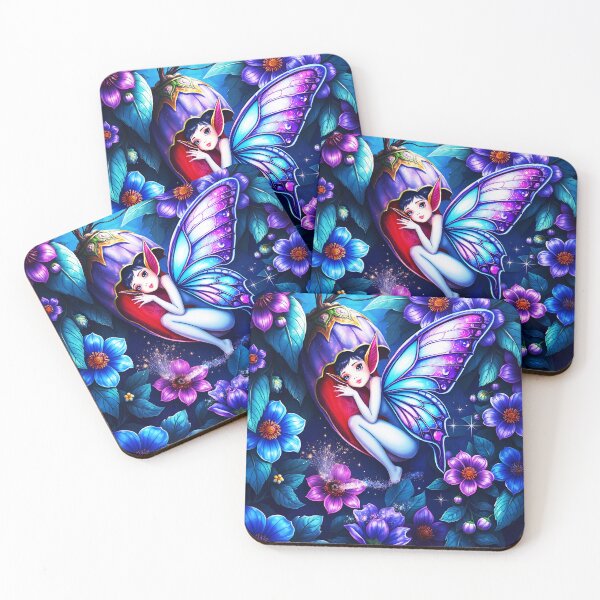 Item preview, Fae in a Flower Chrysalis – Purple Blue Petals & Wings Fantasy Art designed and sold by EvaAngel.