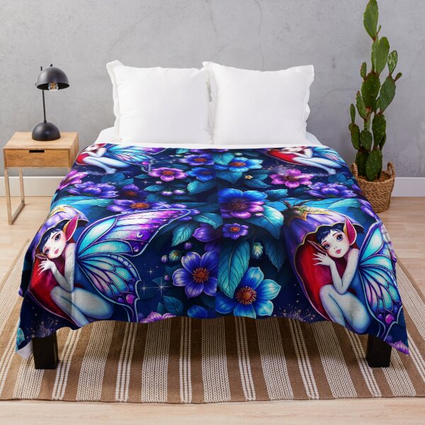 Item preview, Fae in a Flower Chrysalis – Purple Blue Petals & Wings Fantasy Art designed and sold by EvaAngel.
