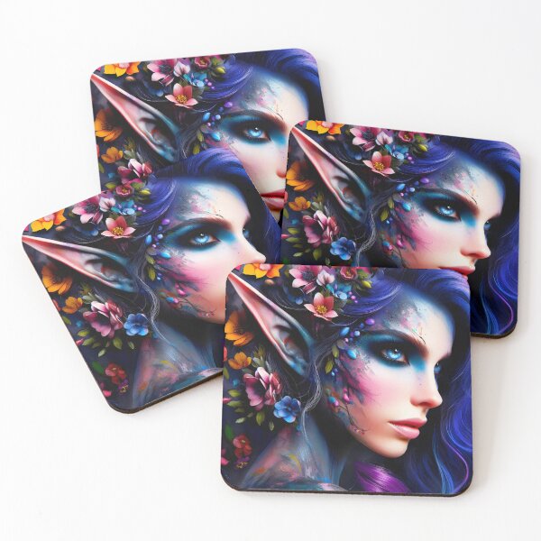 Item preview, Painterly Dark Floral Fae – Side Portrait of Fairy with Long Pointy Ears designed and sold by EvaAngel.