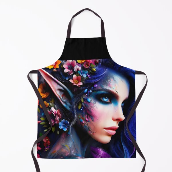 Item preview, Painterly Dark Floral Fae – Side Portrait of Fairy with Long Pointy Ears designed and sold by EvaAngel.
