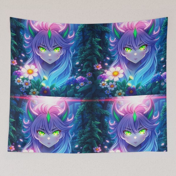 Item preview, Green-Horned Nature Spirit – Bright Green Eyes Soul of the Forest Fantasy Art designed and sold by EmeraldeaArt.