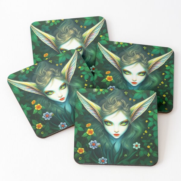 Item preview, Forest Fae Nature Portrait – Green Eyes, Red Lips & Surreal Leafy Beauty designed and sold by EvaAngel.