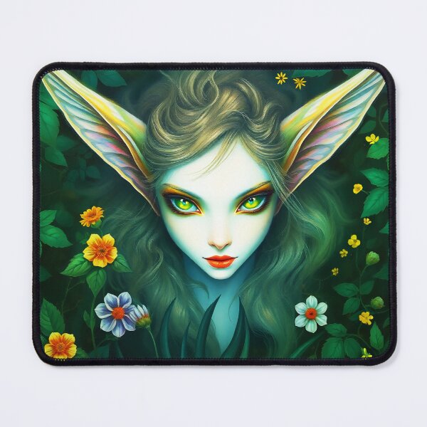 Item preview, Forest Fae Nature Portrait – Green Eyes, Red Lips & Surreal Leafy Beauty designed and sold by EvaAngel.