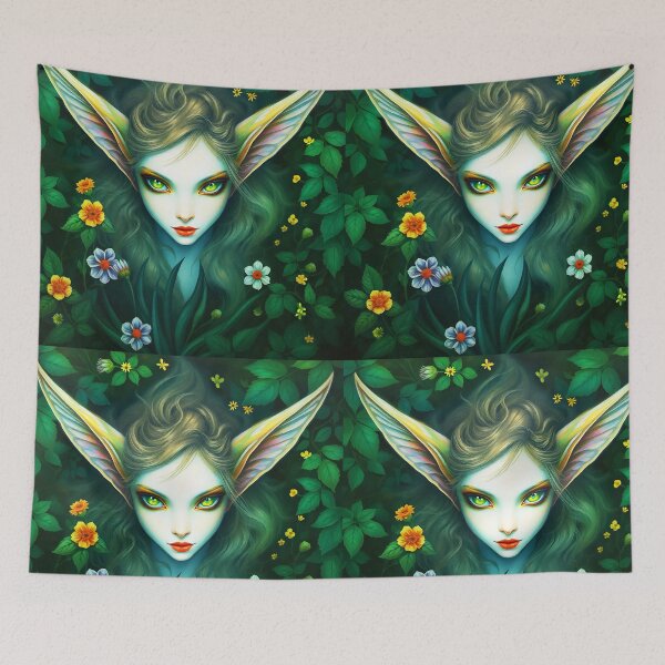 Item preview, Forest Fae Nature Portrait – Green Eyes, Red Lips & Surreal Leafy Beauty designed and sold by EvaAngel.