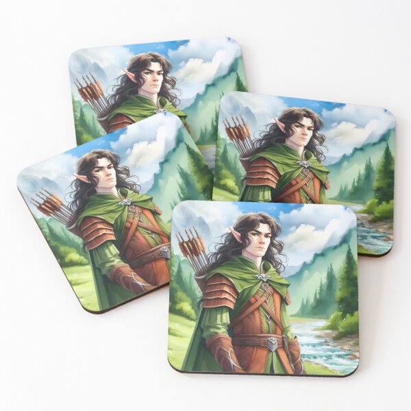 Item preview, Watercolor Elf Warrior at the Brook – Long Brown Hair & Arrows on Back designed and sold by EvaAngel.
