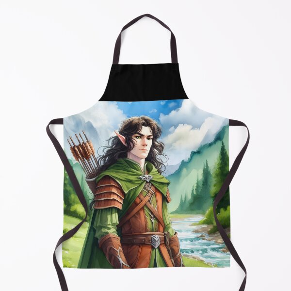 Item preview, Watercolor Elf Warrior at the Brook – Long Brown Hair & Arrows on Back designed and sold by EvaAngel.