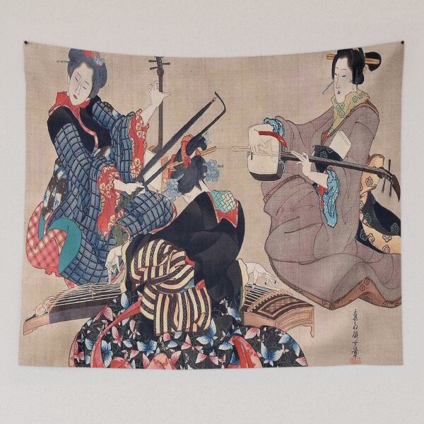 Item preview, Women Playing Music – Three Women Playing Musical Instruments  – Katsushika Ōi 1850// Public Domain designed and sold by Vernissage-dart.