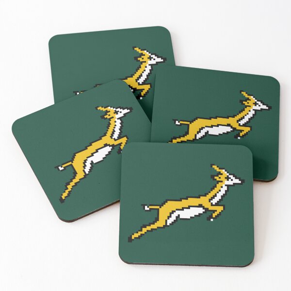 Item preview, Pixel Springbok Leap - Retro Rugby Vibes (Yellow/Black/White) designed and sold by Vector Woofs.