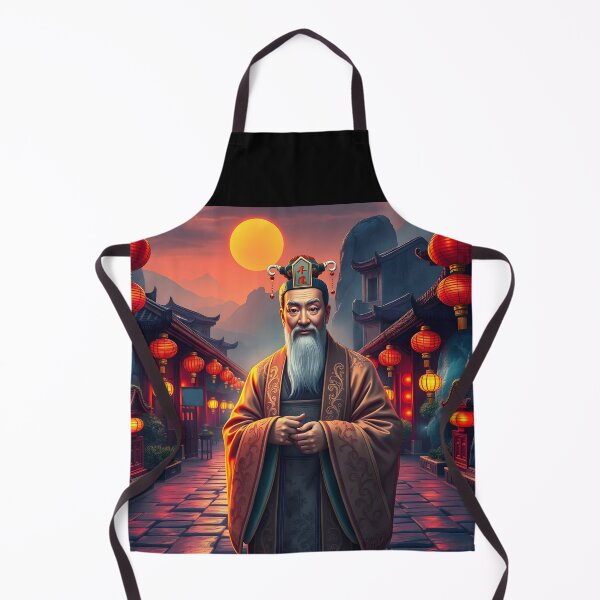 Item preview, Confucius in Chinese Street – Red Lanterns Restaurant Decor Mountain Sunset designed and sold by EmeraldeaArt.