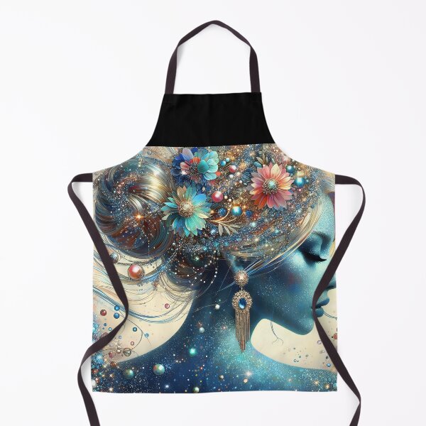 Item preview, Sparkling Blue-Silver Beauty – Side Portrait with Floral Hair Bun Jewels designed and sold by EmeraldeaArt.