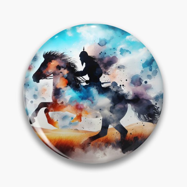 Item preview, Mongolian Warrior on Horseback – Colorful Watercolor Silhouette with Motion designed and sold by EmeraldeaArt.