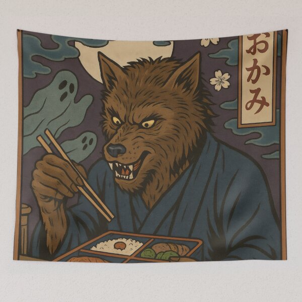 Item preview, Werewolf Enjoying Bento Box in Vintage Japanese designed and sold by Stickteez.