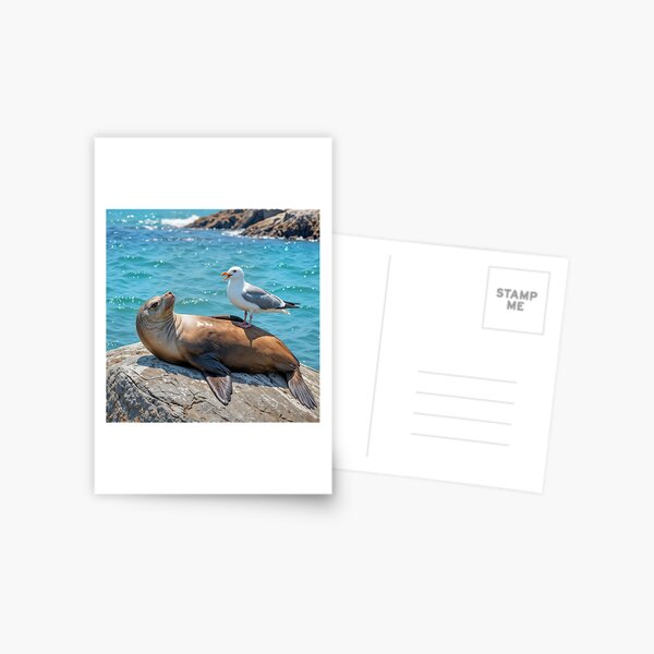Item preview, Sea Lion Sunning On a Rock With a Seagull designed and sold by Maria Dryfhout.