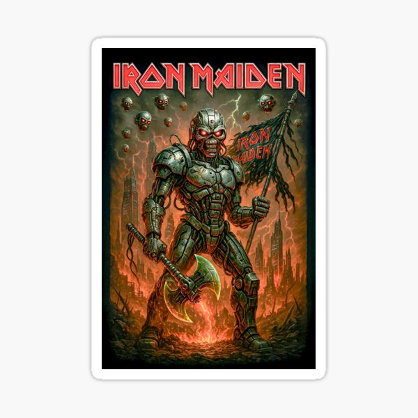 Item preview, Iron Maiden Eddie - Robot Warrior (Halftone Design) designed and sold by PeterPossArt.