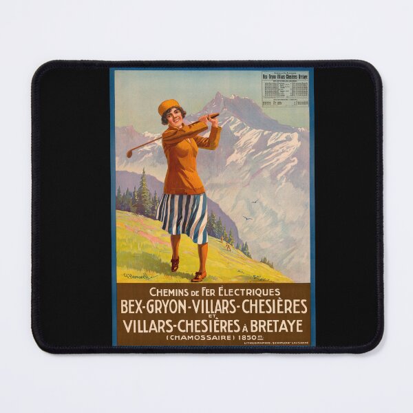 Item preview, Vintage Swiss Travel Poster | Electric Railways Art | Bex to Bretaye | Early 20th Century Golf Scene | Alpine Landscape designed and sold by artofuniverse.