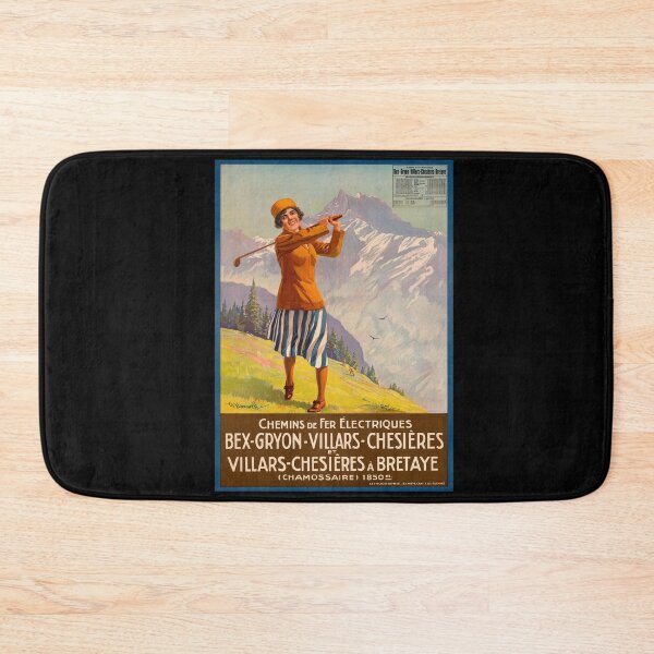 Item preview, Vintage Swiss Travel Poster | Electric Railways Art | Bex to Bretaye | Early 20th Century Golf Scene | Alpine Landscape designed and sold by artofuniverse.