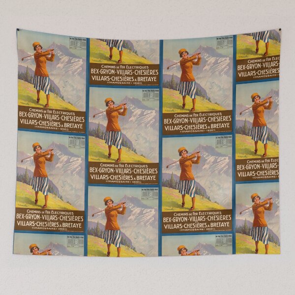 Item preview, Vintage Swiss Travel Poster | Electric Railways Art | Bex to Bretaye | Early 20th Century Golf Scene | Alpine Landscape designed and sold by artofuniverse.