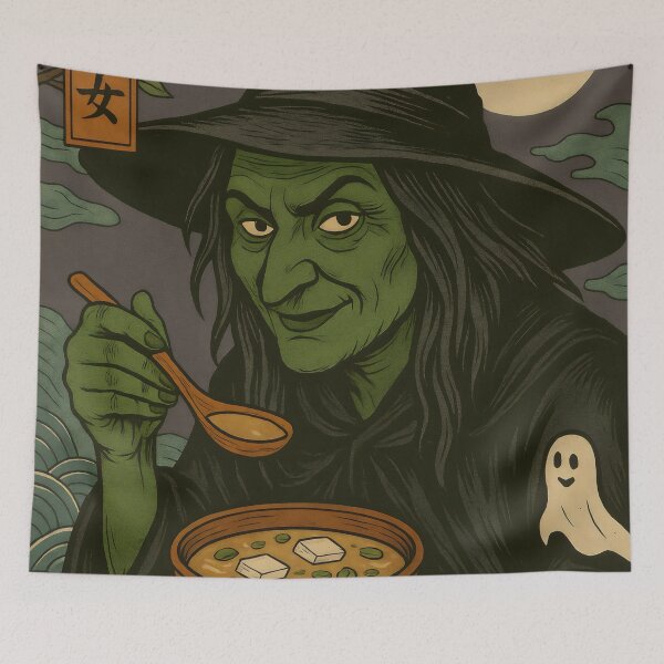 Item preview, Witch Eating Miso Soup in Japanese Halloween Art designed and sold by Stickteez.