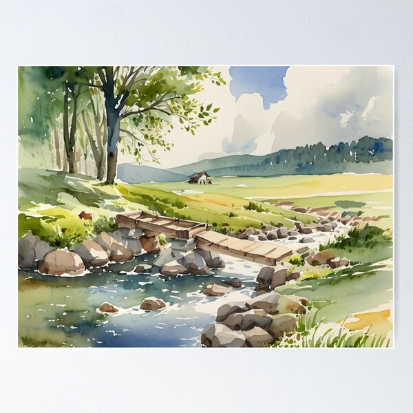 Item preview, Clapper bridge over the Avon2（watercolour + AI） designed and sold by artsmeow.