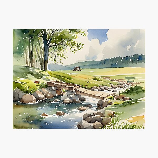 Item preview, Clapper bridge over the Avon2（watercolour + AI） designed and sold by artsmeow.