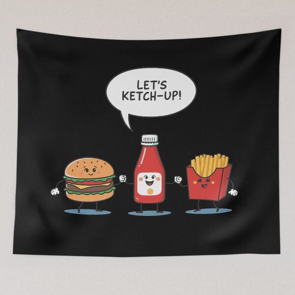 Item preview, Let’s Ketch-Up – Funny Ketchup Burger Fries Cartoon designed and sold by Haji  Kamora.
