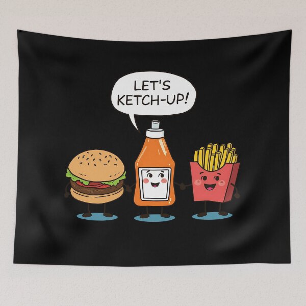 Item preview, Let’s Ketch-Up – Funny Ketchup Burger Fries Cartoon designed and sold by Haji  Kamora.