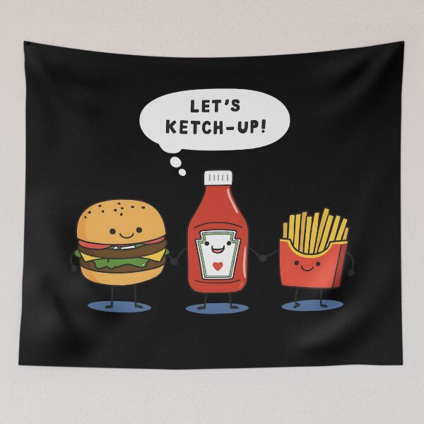 Item preview, Let’s Ketch-Up – Funny Ketchup Burger Fries Cartoon designed and sold by Haji  Kamora.
