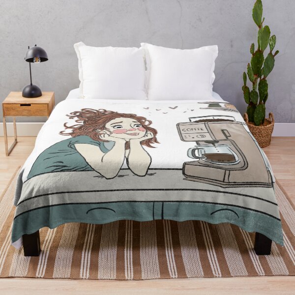 Item preview, Cozy Girl Waiting for Coffee – Hand-Drawn Morning Illustration designed and sold by TheEchoWood.