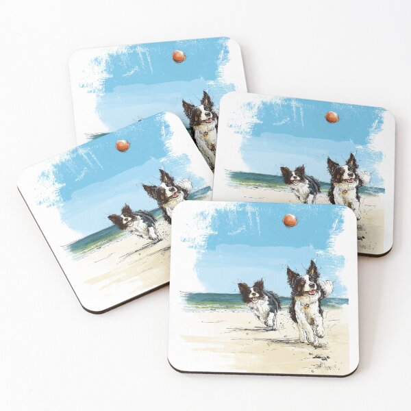 Item preview, Border Collies Chasing a Ball on the Beach designed and sold by newnomads-art.