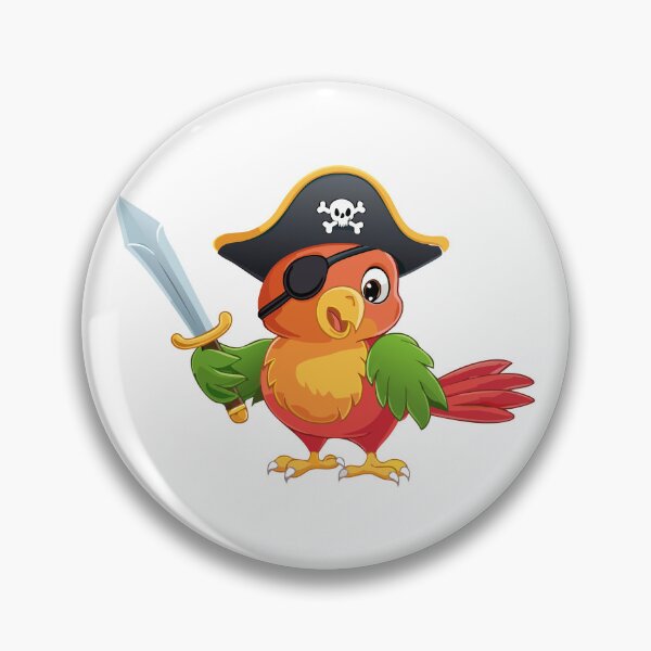 Item preview, Cute cartoon parrot pirate  with eyepatch holding a cutlass sword and wearing a tricorn hat, Parrot pirate bird with black skull hat, designed and sold by Danler.