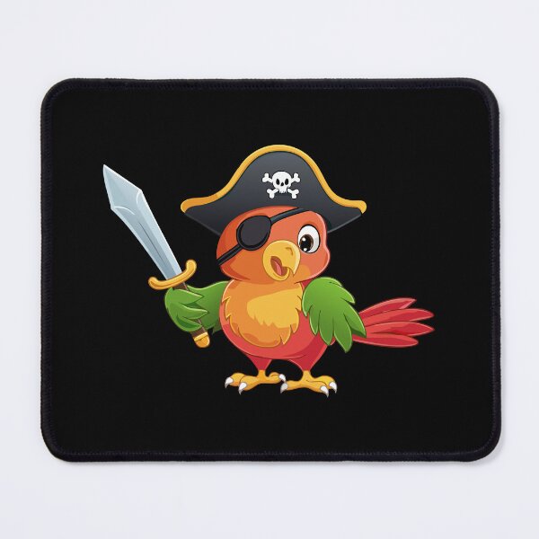 Item preview, Cute cartoon parrot pirate with eyepatch holding a cutlass sword and wearing a tricorn hat, Parrot pirate bird with black skull hat, designed and sold by Danler.