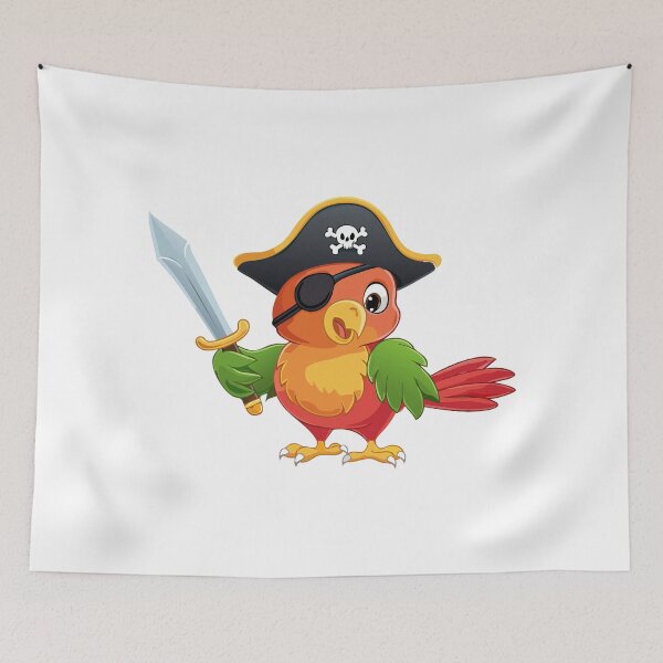 Item preview, Cute cartoon parrot pirate  with eyepatch holding a cutlass sword and wearing a tricorn hat, Parrot pirate bird with black skull hat, designed and sold by Danler.
