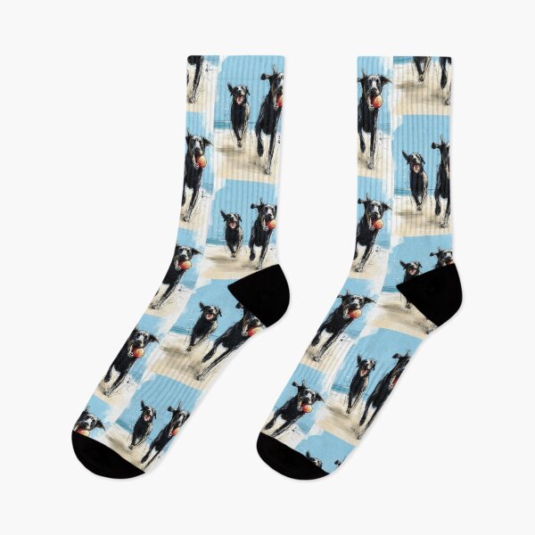 Item preview, Black Labradors Playing Fetch on the Beach designed and sold by newnomads-art.