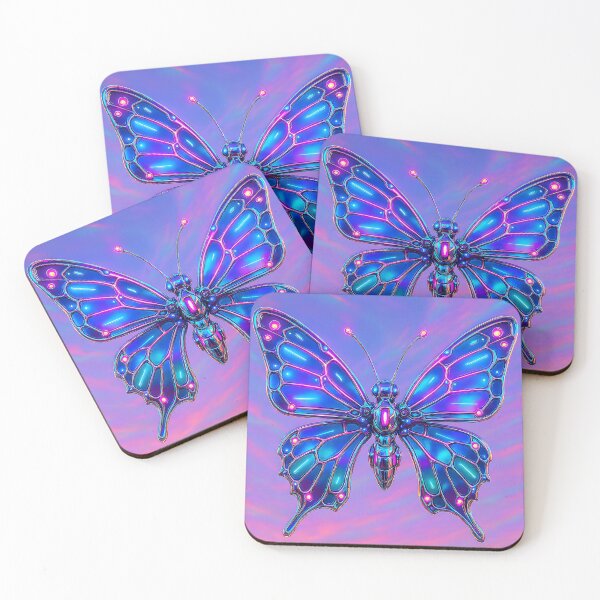 Item preview, Cyber Butterfly in Neon Chrome – Futuristic Wings in a Pastel Dreamscape designed and sold by Psycho-Crazy.