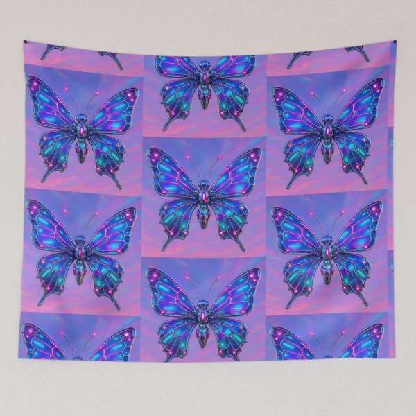 Item preview, Cyber Butterfly in Neon Chrome – Futuristic Wings in a Pastel Dreamscape designed and sold by Psycho-Crazy.