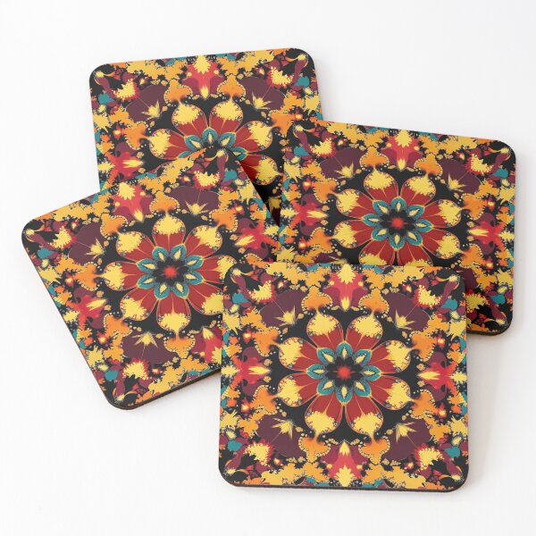 Item preview, Fiery Autumn Fractal Mandala with Crimson Petals and Teal Highlights designed and sold by Harmonic_Layers.