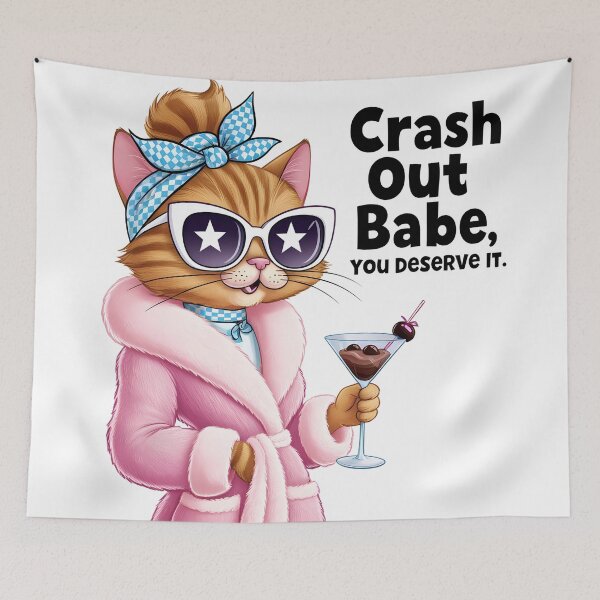 Item preview, Crash Out Babe – Glamorous Cat Relaxation Quote Art designed and sold by Haji  Kamora.