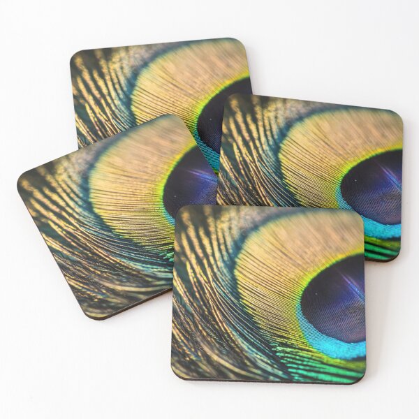 Item preview, Extreme close-up of a peacock feather, with vibrant green and blue colors. designed and sold by anytka.