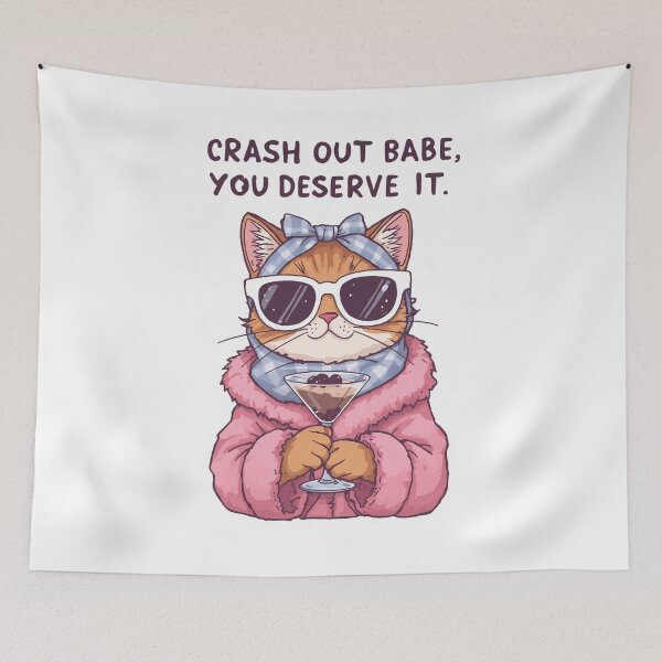 Item preview, Crash Out Babe – Glamorous Cat Relaxation Quote Art designed and sold by Haji  Kamora.