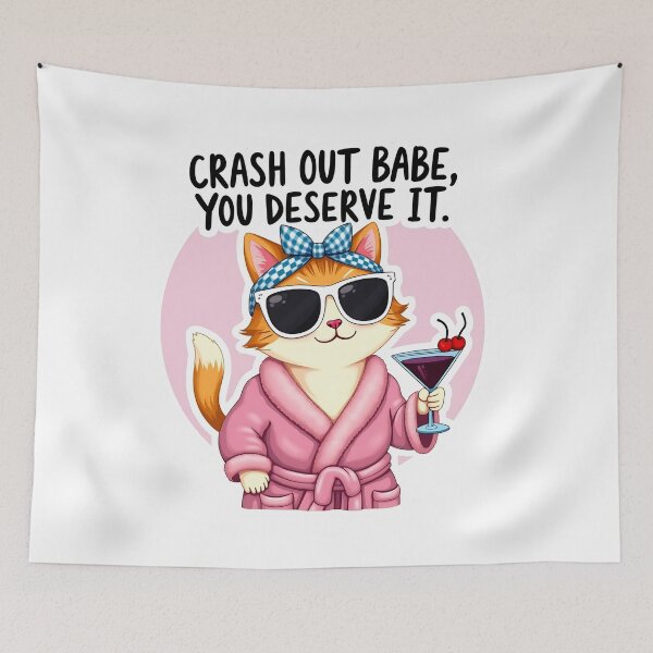 Item preview, Crash Out Babe – Glamorous Cat Relaxation Quote Art designed and sold by Haji  Kamora.
