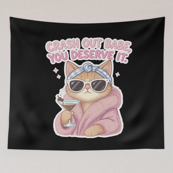 Item preview, Crash Out Babe – Glamorous Cat Relaxation Quote Art designed and sold by Haji  Kamora.