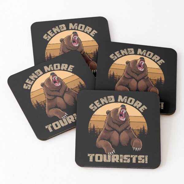 Item preview, Send More Tourists! - Funny Retro Bear Pun Camping designed and sold by HimayaStudio.